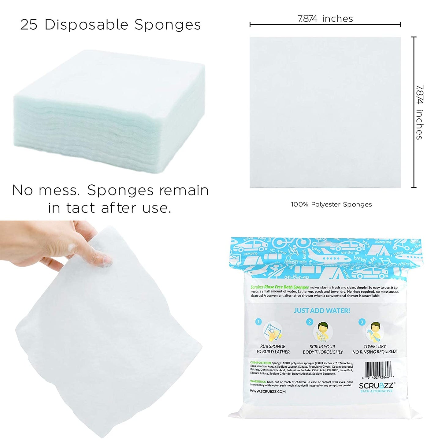 Disposable Rinse Free Bathing Wipes 25 Pack 