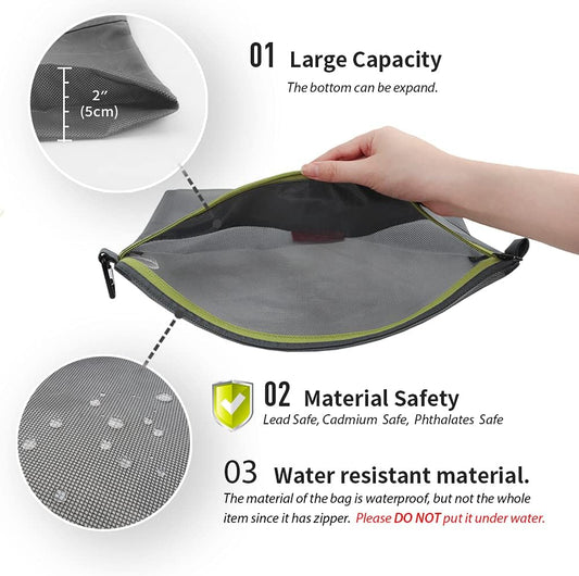 Water-Resistant Material Zipper Pouch, Mesh Zipper Bags for Storage, Travel, Office (Gray, Large)