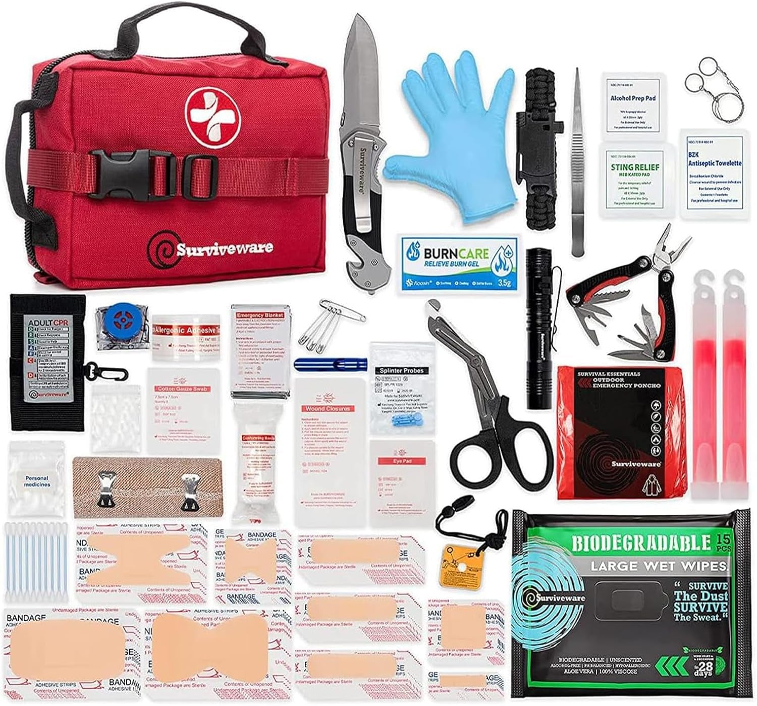 Comprehensive Premium First Aid Kit Emergency Medical Kit for Travel Camping Gear, Survival Kits, Home Essentials and Outdoor Emergencies - Medium, Red