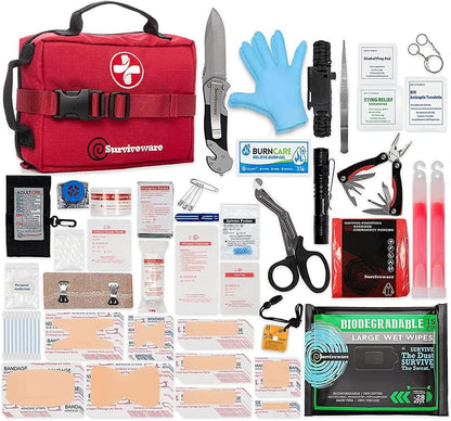 Comprehensive Premium First Aid Kit Emergency Medical Kit for Travel Camping Gear, Survival Kits, Home Essentials and Outdoor Emergencies - Medium, Red