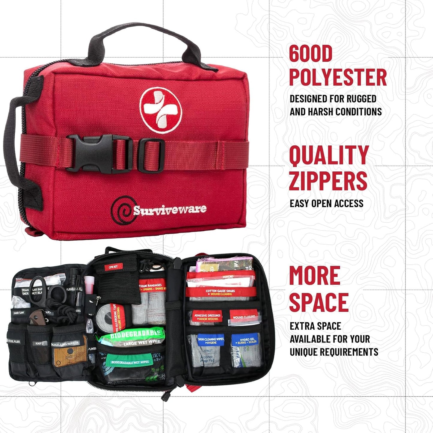 Comprehensive Premium First Aid Kit Emergency Medical Kit for Travel Camping Gear, Survival Kits, Home Essentials and Outdoor Emergencies - Medium, Red